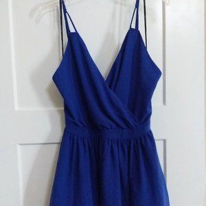[L] Royal Blue Spaghetti Strap Backless Surplice Romper